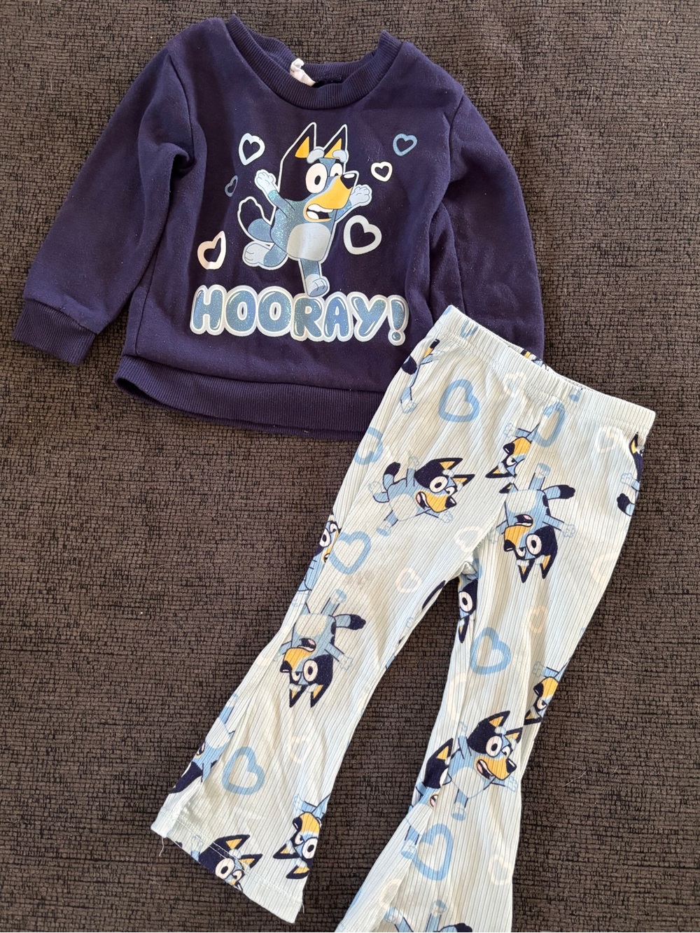 Bluey “Hooray!" Sweatshirt & Light Blue Heart Pants Set